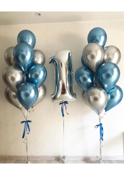 Krom Gri ve Mavi Balon Seti Krom Gri Set
