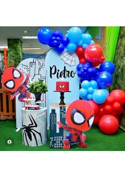 60 Adet Balon ve Balon Zinciri Kırmızı Mavi Lacivert Balon Örümcek Adam Balon Konsept