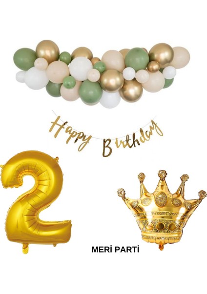 50 Adet Balon Küf Beyaz Ten Gold Renk Happy Bırthday Banner Yaş Rakam Folyo Balon ve Kral Taç Set