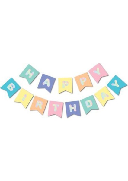 Macaron Hologram Happy Birthday Banner
