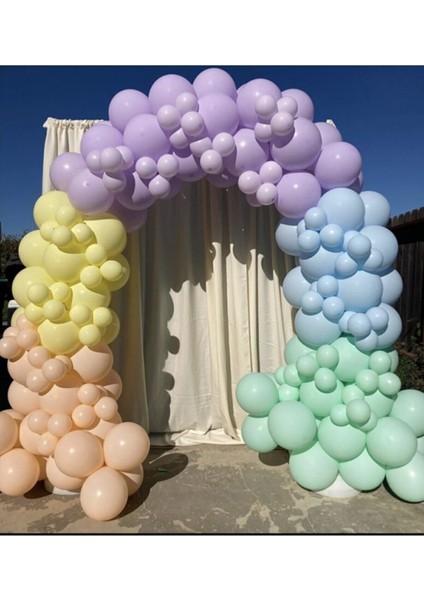 Makaron Mint Yeşili Somon Lila Sarı ve Mavi Balon Zinciri 100 Adet