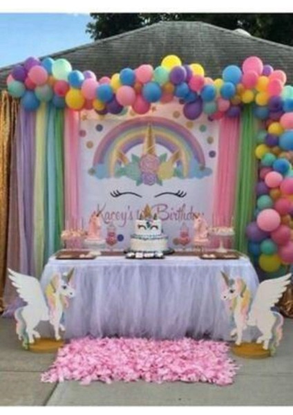 110 Adet Unicorn Konsept Metalik Balon ve Balon Zinciri Tek Boynuzlu At Konsept Parti 279