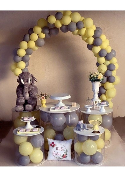 Pastel Sarı Gri Balon Zincir Set Doğum Günü Balon Zinciri
