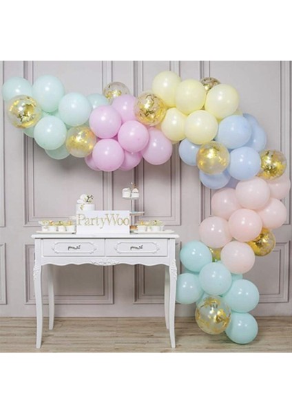Gold Konfetili Makaron Balonlu Zincir Balon Seti