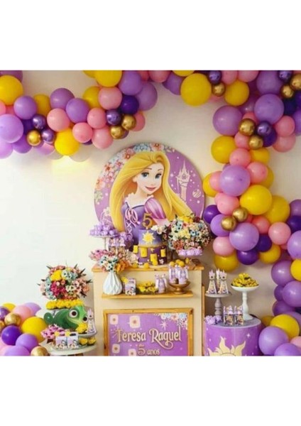 Rapunzel Mor Lila Pembe Sarı Gold 100 Adet Balon ve Balon Zincir