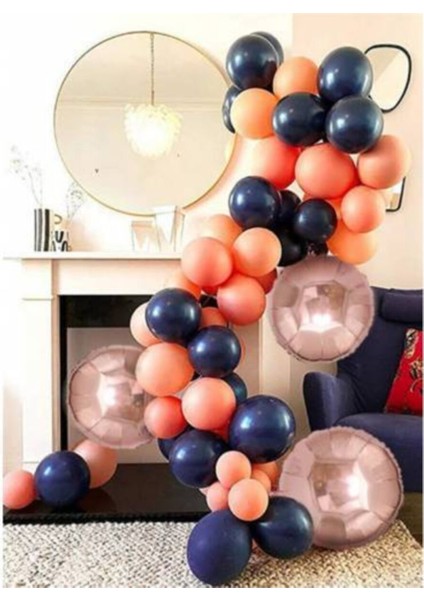 100 Adet Balon Siyah Turuncu Balon Va Balon Zinciri Metalik Balon ve Zincir Aparatı