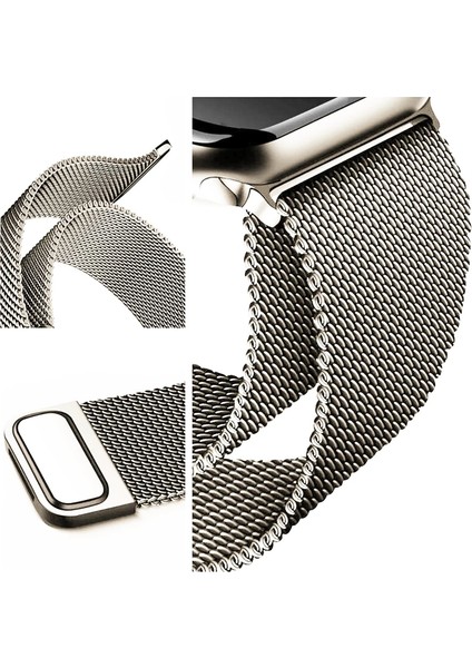 Apple Watch Ultra/Ultra 2 49mm Uyumlu Starlight Yıldız Işığı Hasır Örgü Metal Kordon Kayış modelleri