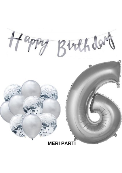 Meri Parti Happy Bırthday Doğum Günü Parti Set Gümüş Yaş Balon Şeffaf Gümüş Metalik Lateks Balon Set Parti Set