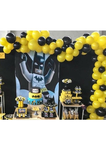 Sarı Siyah Batman Konsepti 100 Adet Balon+Balon Zinciri 5 Metre