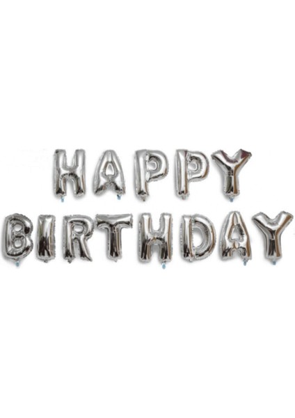Happy Birthday Gümüş Harf Folyo Balon Set
