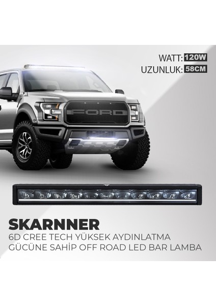 Skarnner Beyaz 120W 12 LED 6d Cree LED Lamba Off Road LED Bar 58 cm