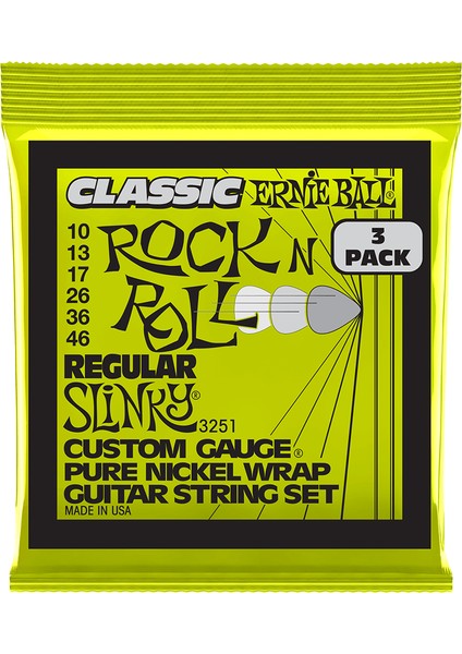 P03251 Regular Slinky Classic RnR Pure Nickel 10-46 Elektro Tel Seti 3lü Paket