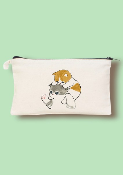 Cute Kedi Cat Tasarım Clutch Çanta, Makyaj Çantası, Kalem Kutusu Kalemlik 12*18