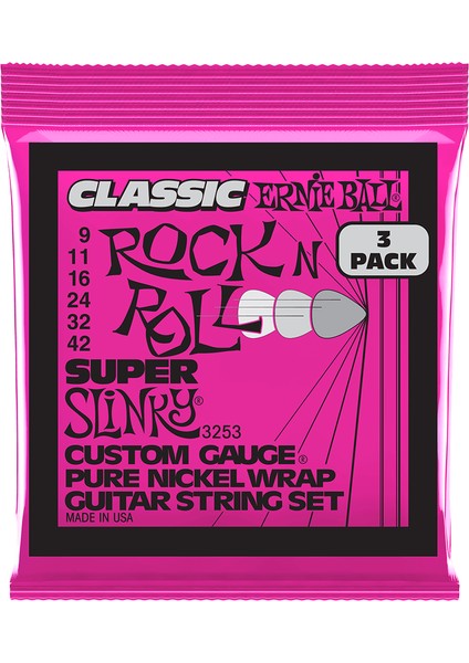 P03253 Super Slinky Classic RnR Pure Nickel 9-42 Elektro Tel Seti 3lü Paket
