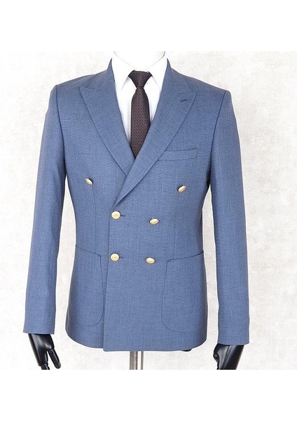 Yazlık Kruvaze -Yarım Astar- Metal Düğme Slimfit Drop 6 Ceket-Mavi