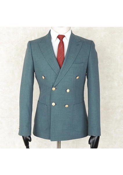Yazlık Kruvaze -Yarım Astar- Metal Düğme Slimfit Drop 6 Ceket-Yeşil
