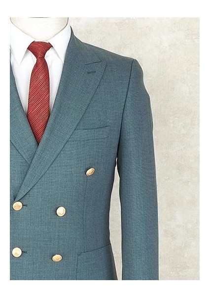 Yazlık Kruvaze -Yarım Astar- Metal Düğme Slimfit Drop 6 Ceket-Yeşil