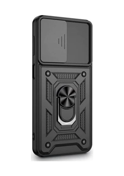 Case 4U Tecno Camon 19 Kılıf Kamera Korumalı Sürgülü Vega Yüzüklü Armor Military Tank Zırh Siyah