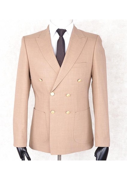 Yazlık Kruvaze -Yarım Astar- Metal Düğme Slimfit Drop 6 Ceket- Açık Somon Rengi