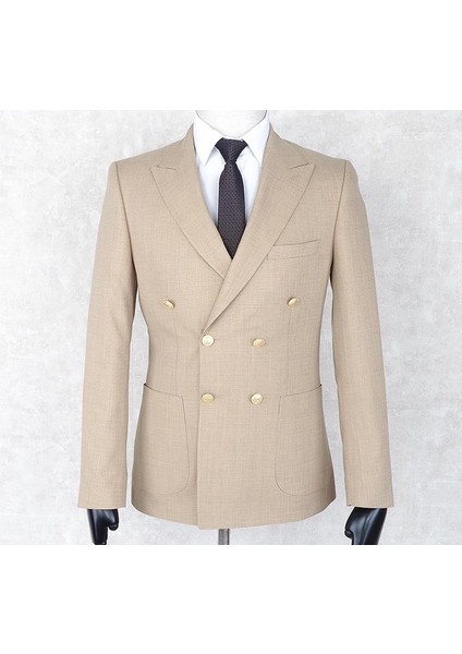 Yazlık Kruvaze -Yarım Astar- Metal Düğme Slimfit Drop 6 Ceket- Bej Rengi