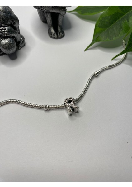 Gümüş S925 Damgalı R Harfi Zirkon Taşlı Charm fırsatları