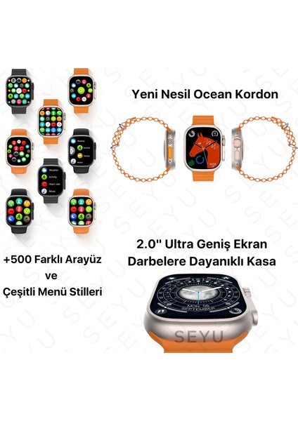 Seyu Watch Watch Ultra Wear Plus Turuncu Iphone ve Android Tüm Telefonlara Uyumlu W68+ Akıllı Saat