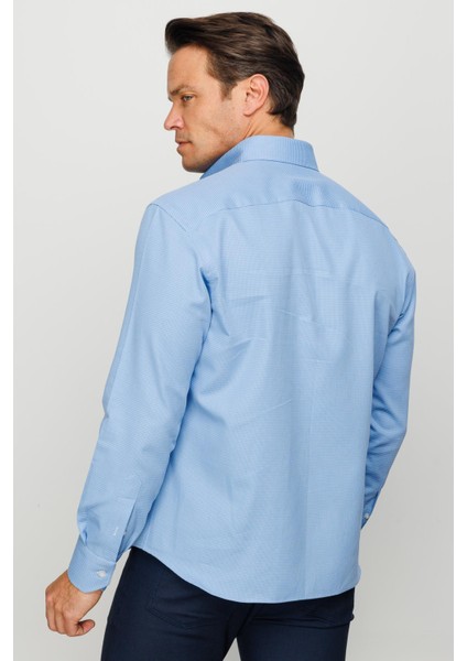 Erkek Düğmeli Yaka %100 Pamuk Regular Orta Kesim Desenli Gömlek Mavi fırsatları