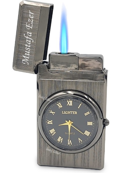 Saat Şeklinde Pürmüz Mavi Torch Hem Saat Hem Cakmak Jet Lighter Gazli Çakmak