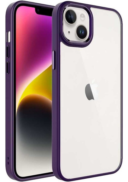 Casestreet Apple iPhone 14 Plus Kılıf Kamera Çıkıntılı Nikelaj Hassas Tuşlu Arkası Cam Derin Mor