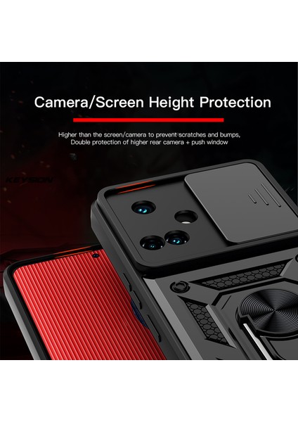 Tecno Camon 19 Kılıf Sert Silikon Tank Aramid Sürgülü Yüzüklü Siyah