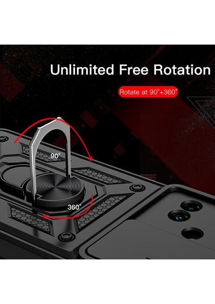 Tecno Camon 19 Kılıf Sert Silikon Tank Aramid Sürgülü Yüzüklü Siyah