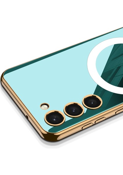 Samsung Galaxy S23 Kılıf Magsafe Wireless Şarj Özellikli Kent Lazer Kaplama Silikon Yeşil