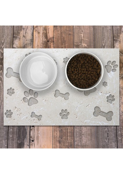 Vinil Kaymaz Tabanlı Keçe Baskılı Evcil Hayvan Pet Mama Paspası 45x75