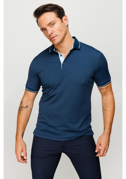 Erkek Polo Yaka Yakası ve Kolu Triko T-Shirt Petrol fiyatları