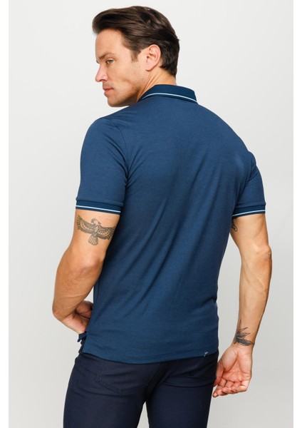 Erkek Polo Yaka Yakası ve Kolu Triko T-Shirt Petrol modelleri