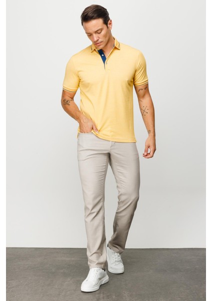 Erkek Polo Yaka Yakası ve Kolu Triko T-Shirt Sarı modelleri
