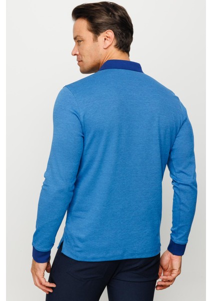 Erkek Polo Yaka Tüy Desenli Sweatshirt Saks