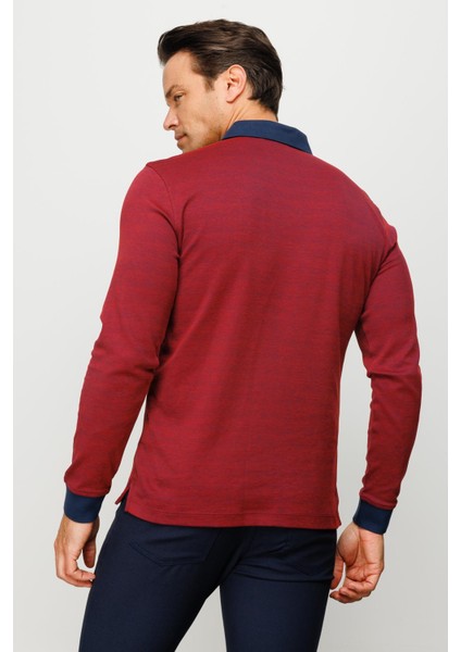 Erkek Polo Yaka Tüy Desenli Sweatshirt Bordo