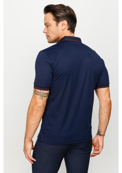 Erkek Polo Yaka Yakası ve Kolu Triko T-Shirt Lacivert fırsatları