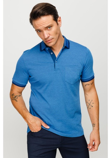 Erkek Polo Yaka Yakası ve Kolu Triko Cepli T-Shirt Saks fiyatları