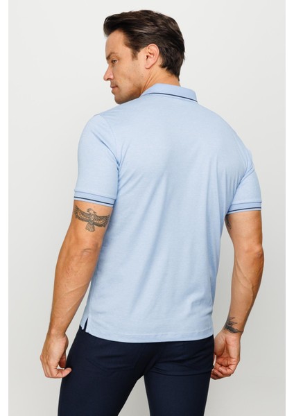 Erkek Polo Yaka Yakası ve Kolu Triko T-Shirt Mavi fırsatları