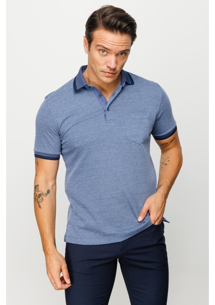 Erkek Polo Yaka Yakası ve Kolu Triko Cepli T-Shirt Lacivert fiyatları