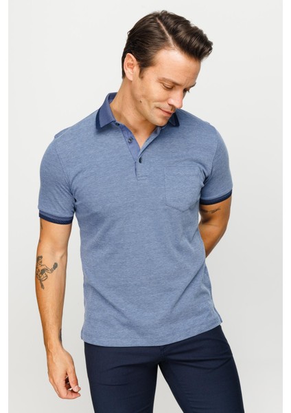 Erkek Polo Yaka Yakası ve Kolu Triko Cepli T-Shirt Lacivert indirimleri