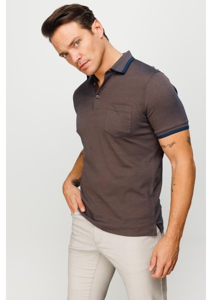 Erkek Polo Yaka Yakası ve Kolu Triko Cepli T-Shirt Kahve fiyatları