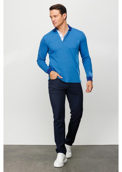 Erkek Polo Yaka Jakarlı Minik Desenli Sweatshirt Lacivert fiyatları