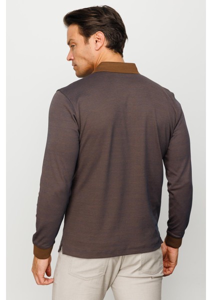 Erkek Polo Yaka Yelken Desenli Sweatshirt Kahve