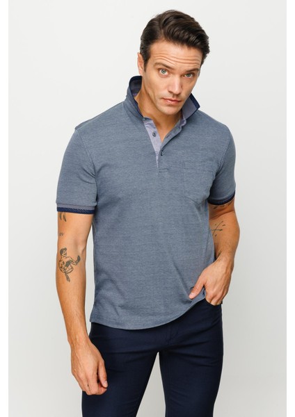Erkek Polo Yaka Yakası ve Kolu Triko Cepli T-Shirt Füme modelleri