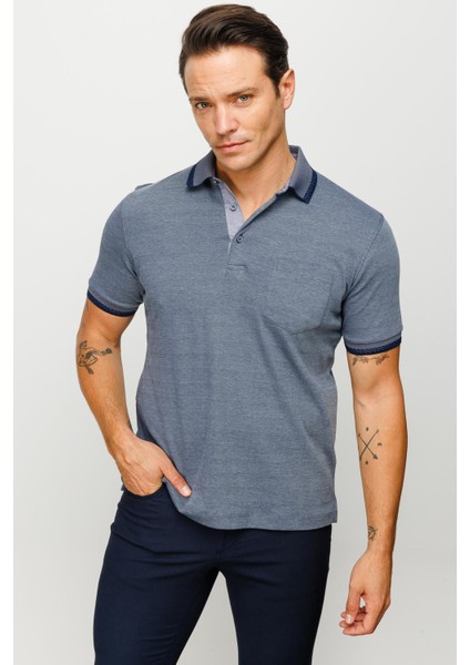 Erkek Polo Yaka Yakası ve Kolu Triko Cepli T-Shirt Füme indirimleri