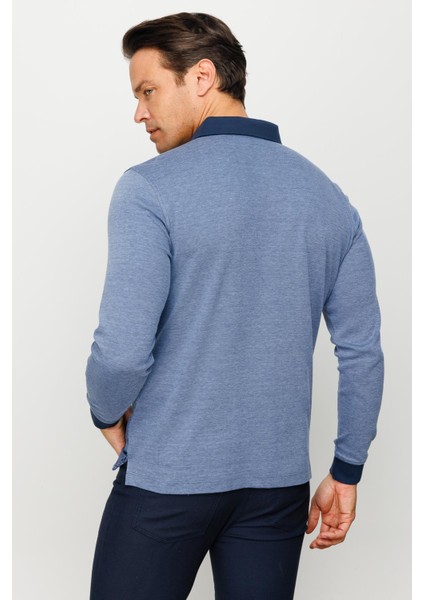 Erkek Polo Yaka Tüy Desenli Sweatshirt Lacivert