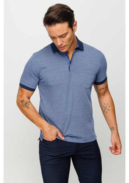 Erkek Polo Yaka Cepli Jakarlı Tshirt Lacivert modelleri
